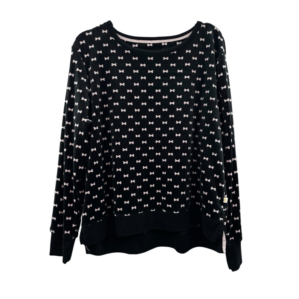 Kate Spade Women’s Bow Print Black Velour Loungewear Sweater Size Large Coquette
